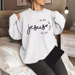 Cross-Border Export Jesus Thw Way the Turth the Life Letter Large Size Round Neck Fashion Sweatshirt