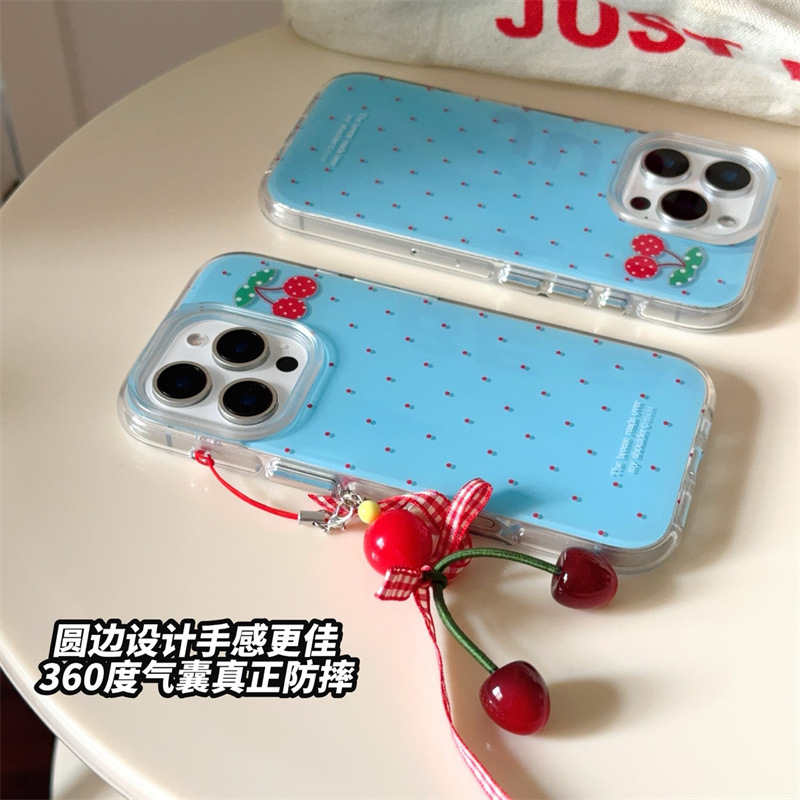 Coreano en cereza simple de lunares para iPhone15ProMax/16 funda para teléfono móvil Apple 13/14 femenino 16 yuanes