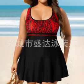 亚马逊热卖爆款欧美泳衣女加肥加大码分体裙式平角裤泳装外单厂家