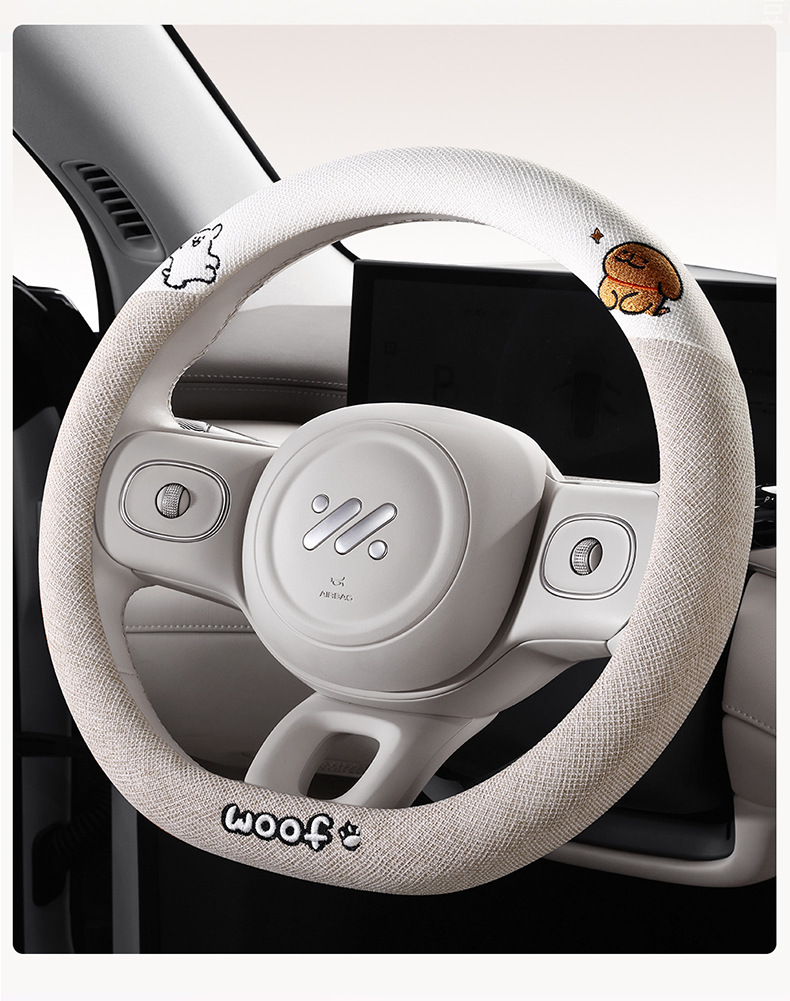 Cotton and linen steering wheel cover four seasons universal cartoon line dog car handle cover advanced sense ultra-thin anti-slip sweat-absorbent handle cover