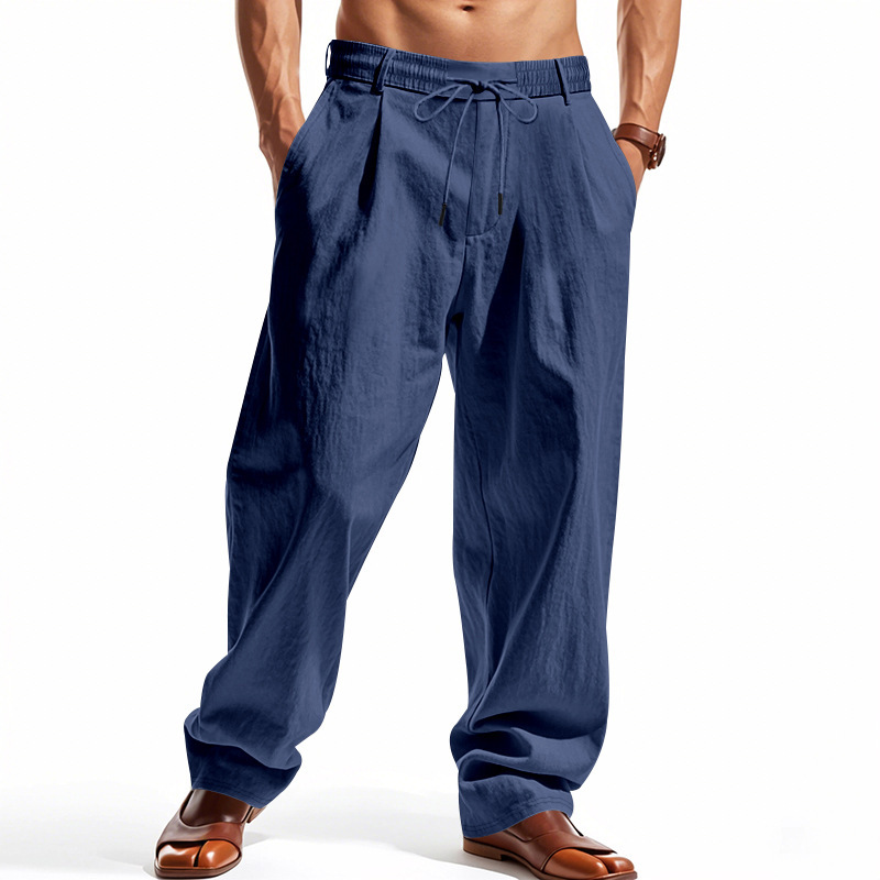 Cross-Border Independent Station American Style Four Seasons Men's Loose Linen Casual Simple Trendy Wide-Leg Beach_voghion.com