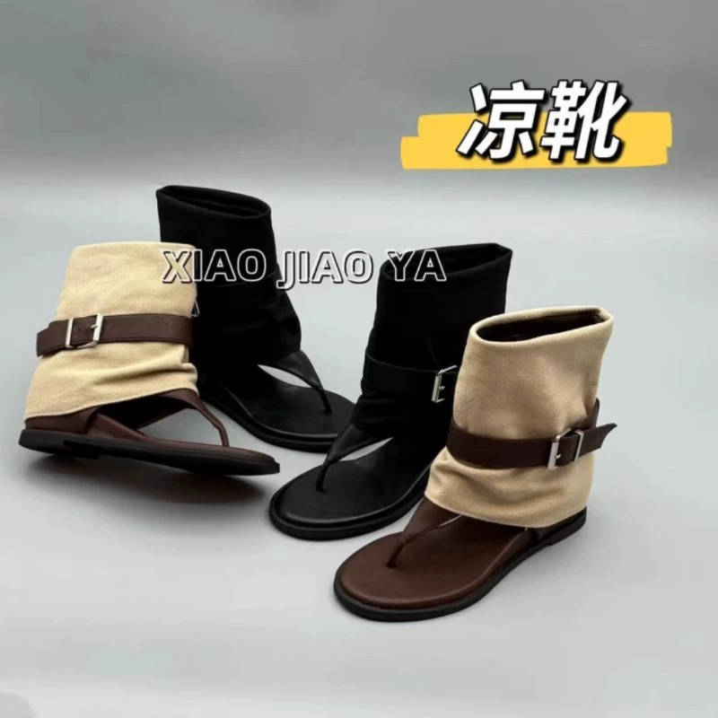 Римские сандалии, шлепанцы, повседневные сандалии, слипоны, ботинки 2025 лето, ботинки на высоком каблуке, стиль ins