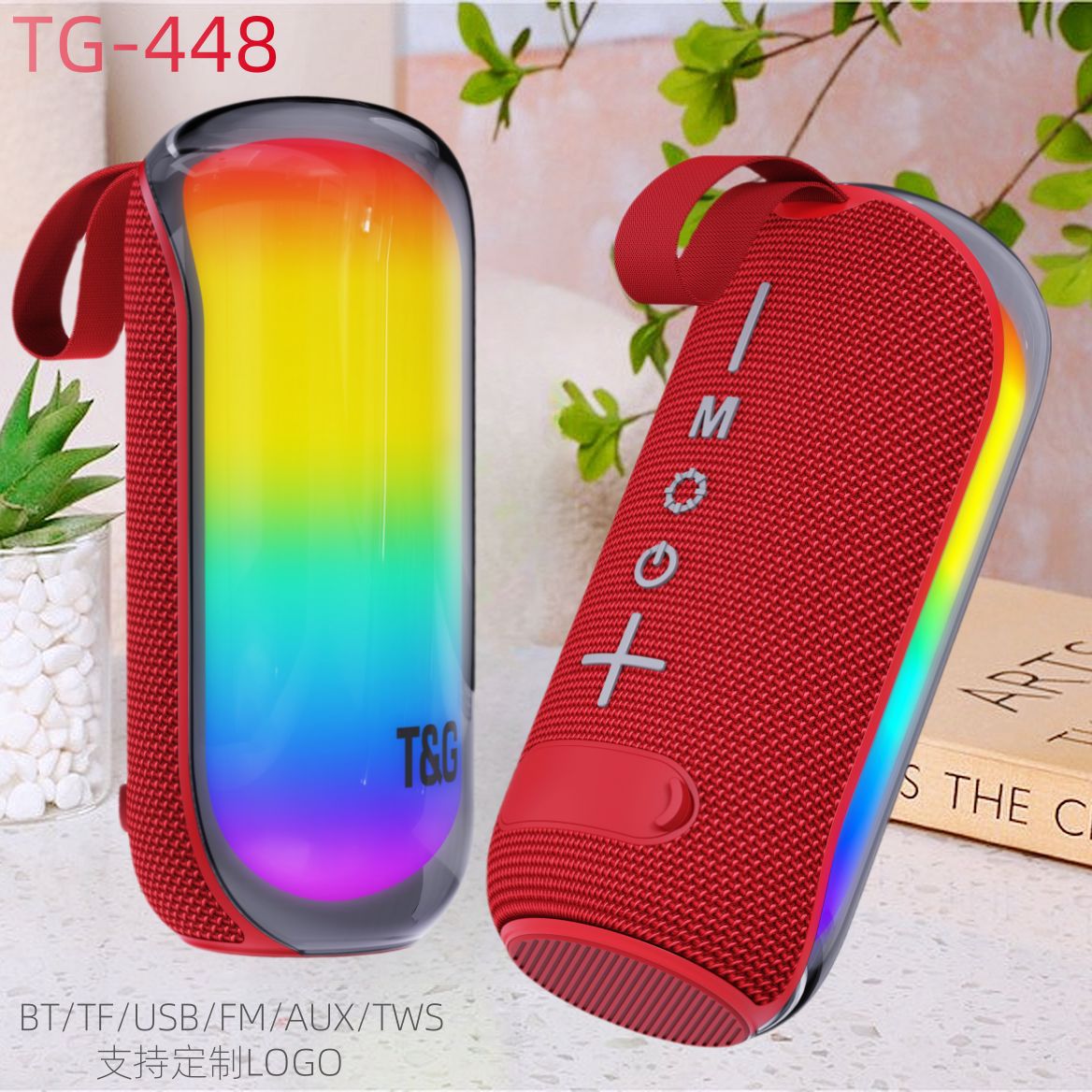 Transfronterizo nuevo TG448 altavoz Bluetooth mini RGB lámpara de color flash tarjeta USB regalo subwoofer TWS pequeño sonido