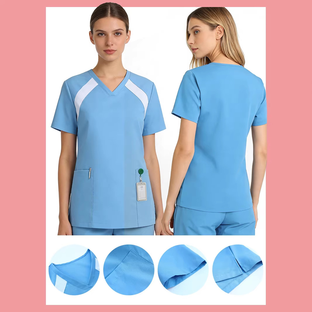 Cross-Border Summer Thin Short-Sleeve Scrub Suit for Women with Multiple Pockets, Suitable for Hospital, Pharmacy, and Nurse Uniforms, Can Be Printed with Logo