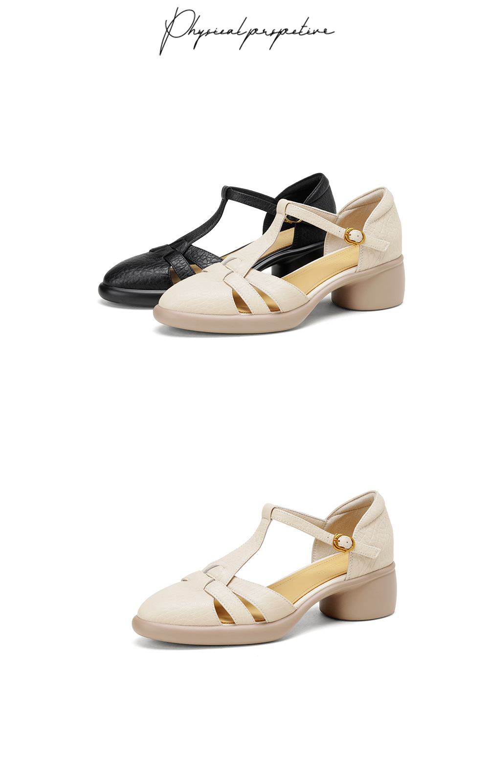 Sandal nữ quai chữ T bít mũi gót vuông 5 cm phong cách La Mã — đen chi tiết 16