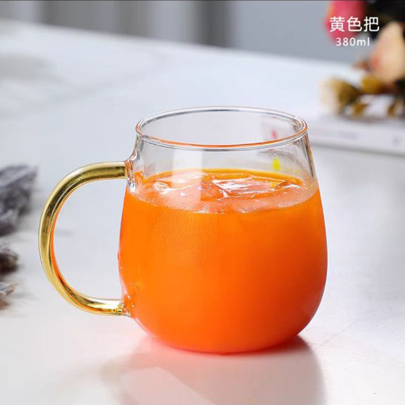 Copo de vidro borossilicato de alta qualidade para uso doméstico, com alça transparente na cor café, ideal para chá verde ou sucos, café da manhã ou leite._voghion.com