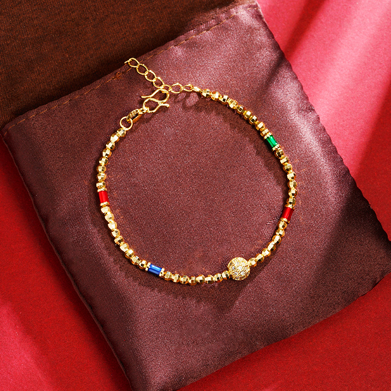 Pulsera de oro vietnamita de lujo ligera con diamantes de bola cuadrada con cuentas de brazalete de diseño de nicho de joyería al por mayor