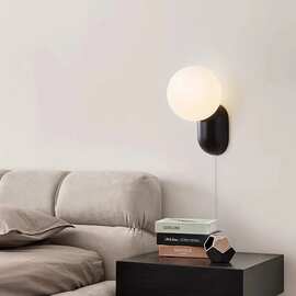 奶油风极简卧室床头壁灯现代简接线灯网红客厅过道儿童房间灯