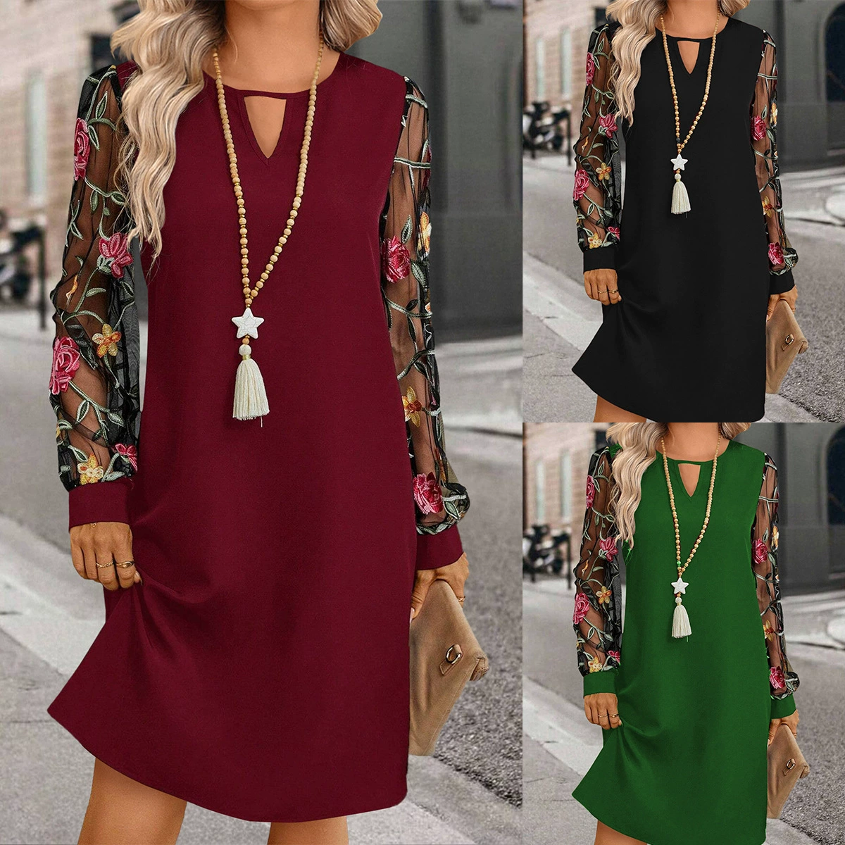 Европейская и американская внешняя торговля женская одежда AliExpress 2024 весна и лето новое кружевное платье с длинными рукавами