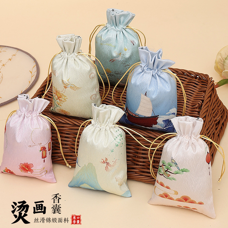 Hanfu Sachet Ancient Style Portable Pouch Mosquito Repellent Sachet Printed Mugwort Filled Sachet Empty Bag Drawstring Bag Wholesale