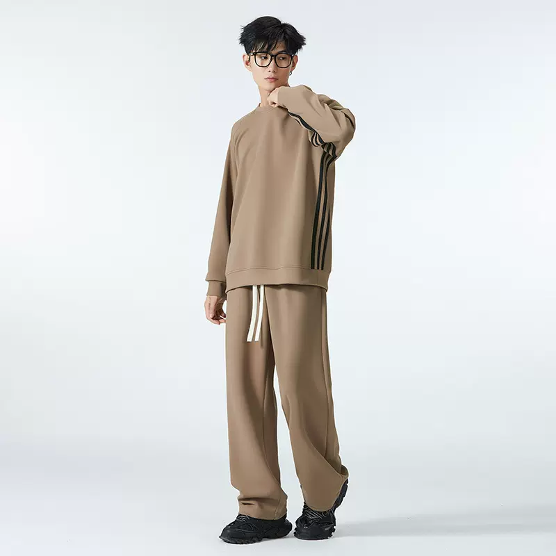运动套装春秋款圆领卫衣直筒休闲裤两件套港风日系潮牌宽松套装男
