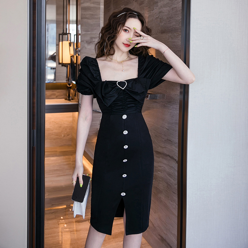 Summer fashionable design knitted long elegant black retro dress…
