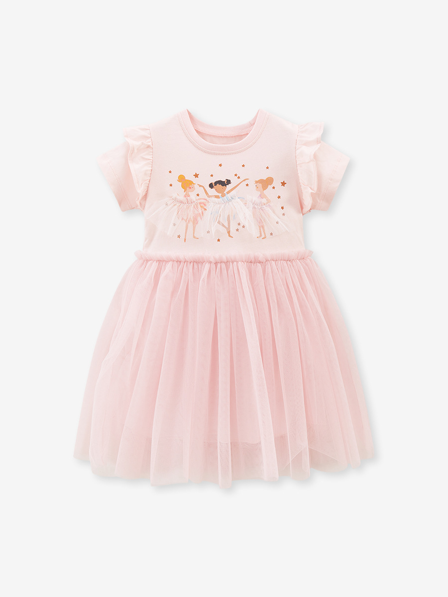 Little Maven estilo europeo y americano malla princesa vestido verano dibujos animados niña vestido manga corta algodón niños vestido
