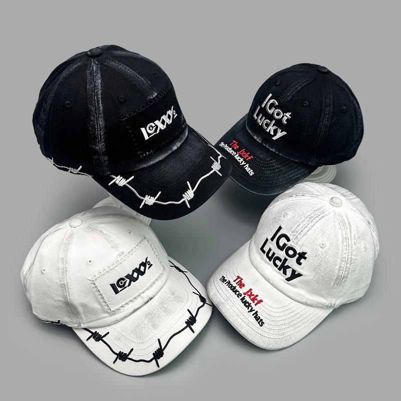 High-Quality Thorn Letter Embroidery Baseball Cap Hip-Hop Sunshade Personalized Street Heavy-Duty Distressed Duckbill Hat Wholesale