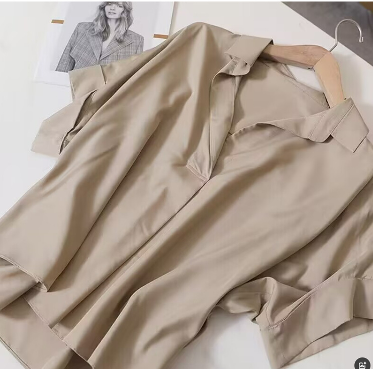 Vintage Hong Kong Style Short Sleeve Shirt Women's Summer New Style All-match White Shirt Loose Bat Sleeve Collar Top