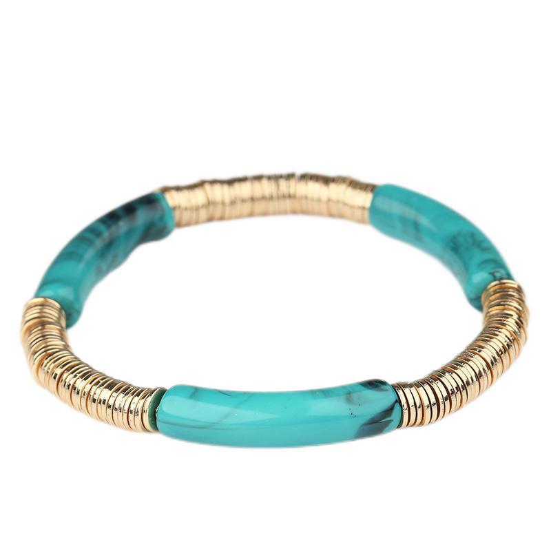 Holiday Occasion Acrylic Material Casual Vacation Round Color Block Arylic Metal Beaded Bracelets Wholesale