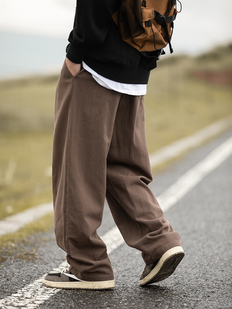 Pantalones casuales de algodón puro con efecto lavado a la arena, de pierna recta y caída fluida, nuevo estilo primavera 2025, diseño plisado, estilo workwear, básicos y versátiles, pantalones largos.