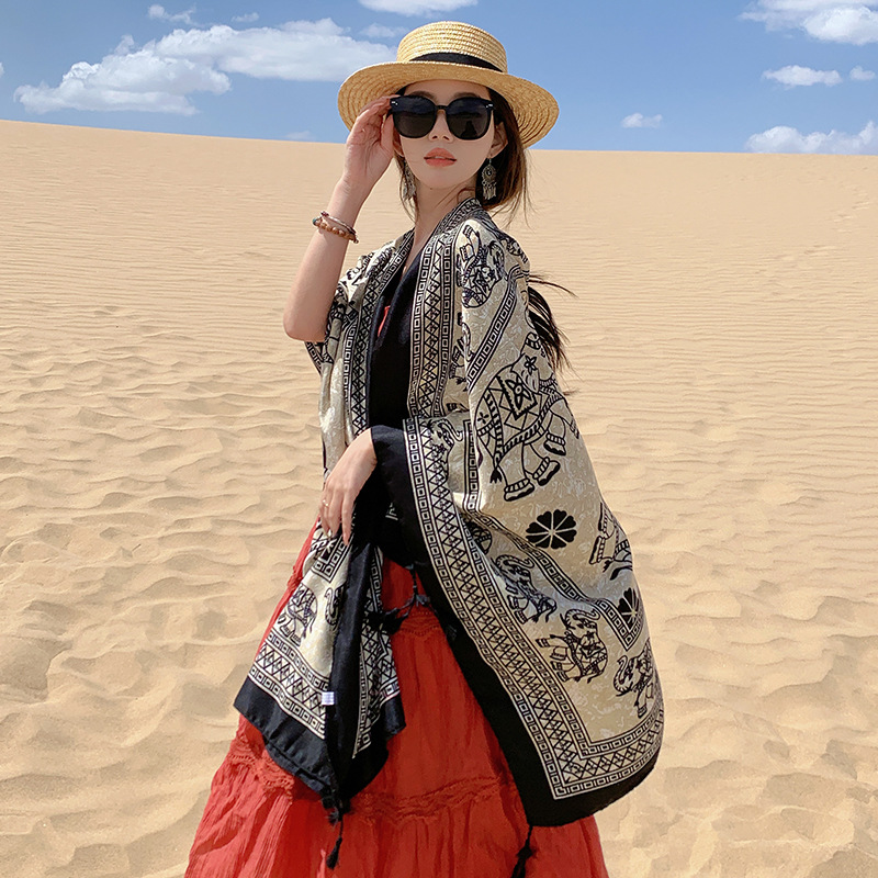 Women's Casual Ethnic Style Elephant Cotton And Linen Shawl display picture 5
