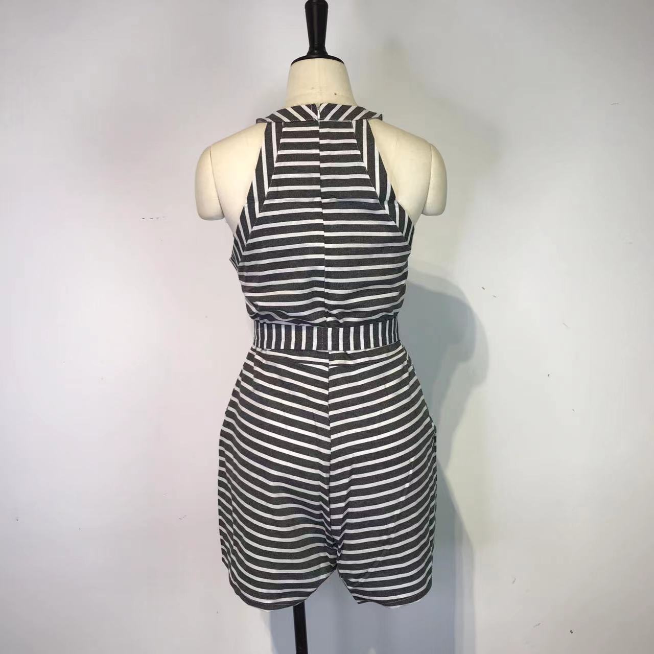 Jumpsuit Striped Strapless round Neck Zipper Casual Pants Summer