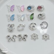 爆款网红指尖美甲堆钻饰品爱心圆方网红爆闪美甲水钻珍珠堆钻