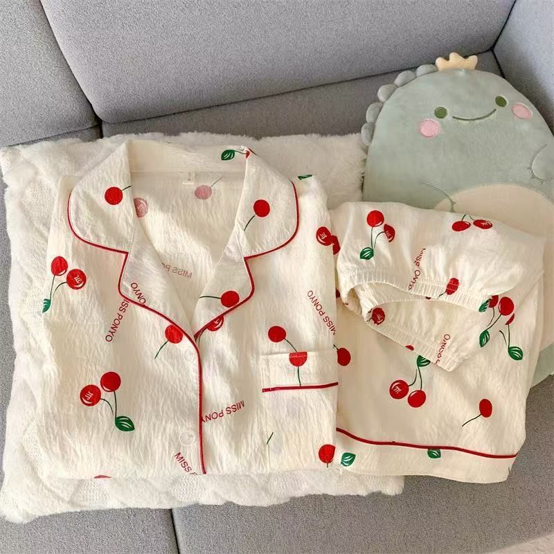 Venta al por mayor transfronteriza verano nuevo pijama mujer nube rebeca de solapa de algodón pantalones cortos de manga corta traje de servicio a domicilio dulce y lindo