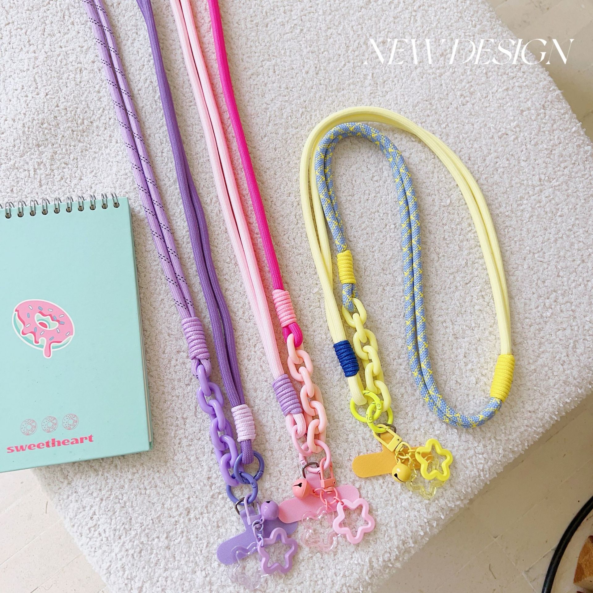 Nailon coreano largo diagonal cordón de costura color ajustable serie miu cadena de teléfono móvil accesorios estrella color viento