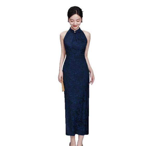 Sleeveless Neck New Chinese Style National Style Spring and Summer Gentle Retro Jacquard Improved Long Cheongsam 2025 New dress
