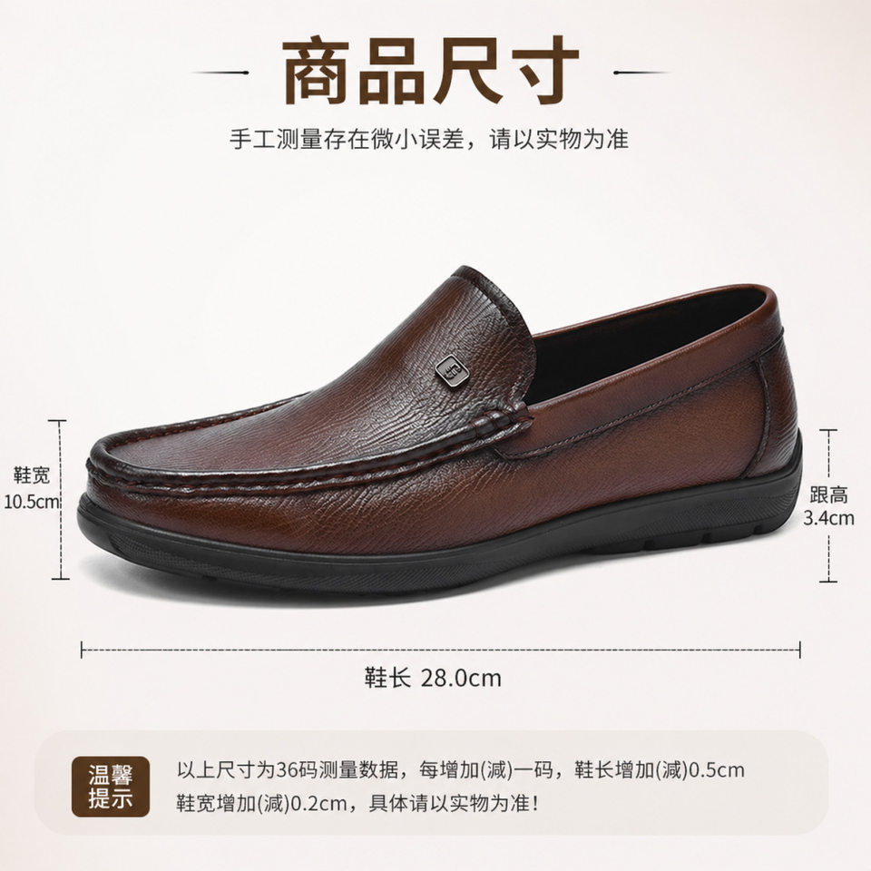 Giày lười nam da thật mũi tròn, giày da nam kiểu lười xỏ chân đế mềm, gót thấp 1–3 cm — Thương mại Brown, Thời trang đen chi tiết 8