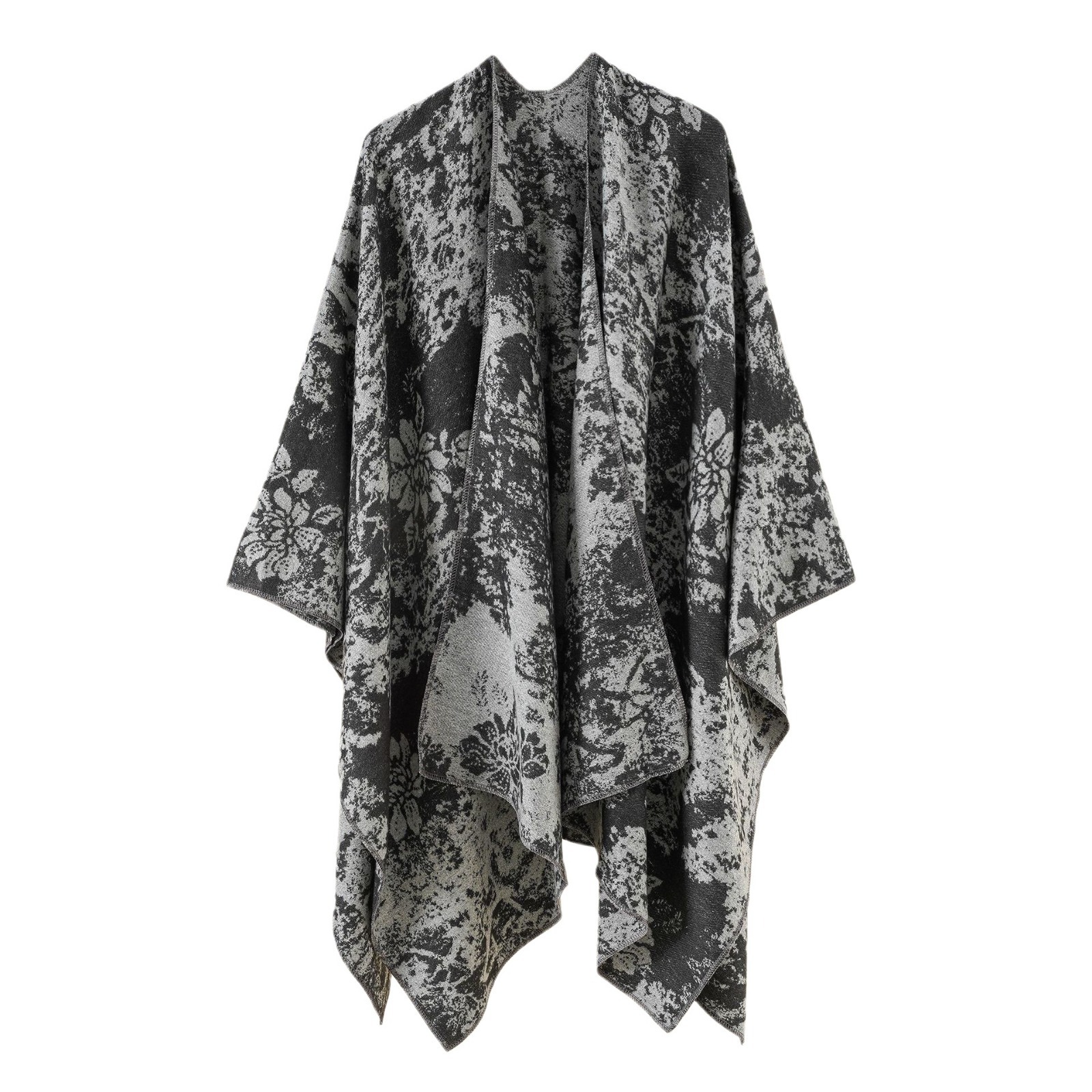 Nuevo chal de moda 2024 con dobladillo dividido, estilo vintage con estampado floral, para otoño e invierno.