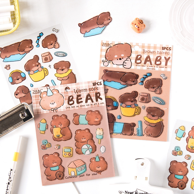 Estrellas centelleantes dibujos animados animal tema epoxi pvc tridimensional cuenta de mano diy etiqueta decorativa carcasa del teléfono móvil taza de agua pegatina