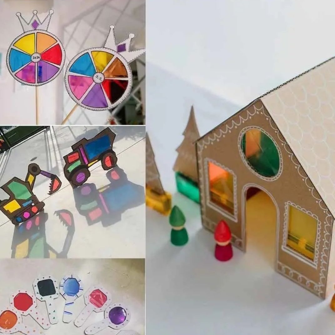 Materiales hechos a mano DIY transparentes de vidrio de color papel de luz y sombra juegos de jardín de infantes papel de caramelo papel de linterna hecha a mano