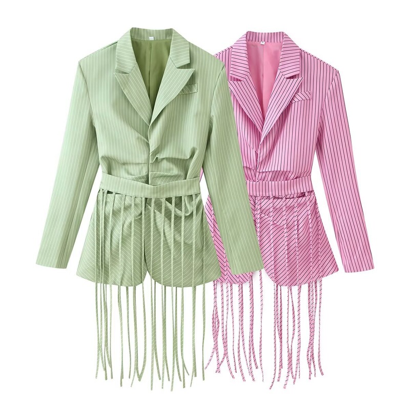 Striped Fringe Blazer for Women, Stylish Waist-Cinching Slim-Fit Unique Suit Jacket, Available in Multiple Colors for Wholesale