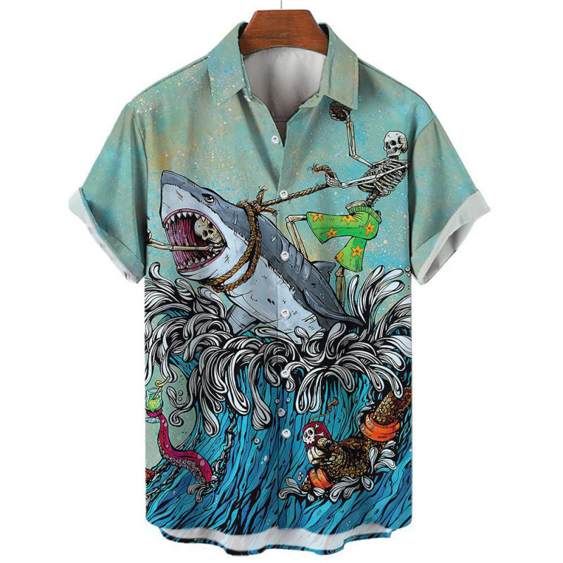 3D Printed Men's Shirt Casual Shark Marine Life Pattern Hawaiian Hot-Selling Short-Sleeve Shirt