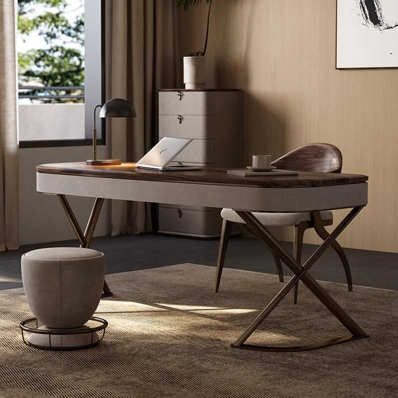 Modern Simple Light Luxury Desk Home Black Walnut Italian Style Minimalist Office Computer Desk Natural Luxury Stone Desk