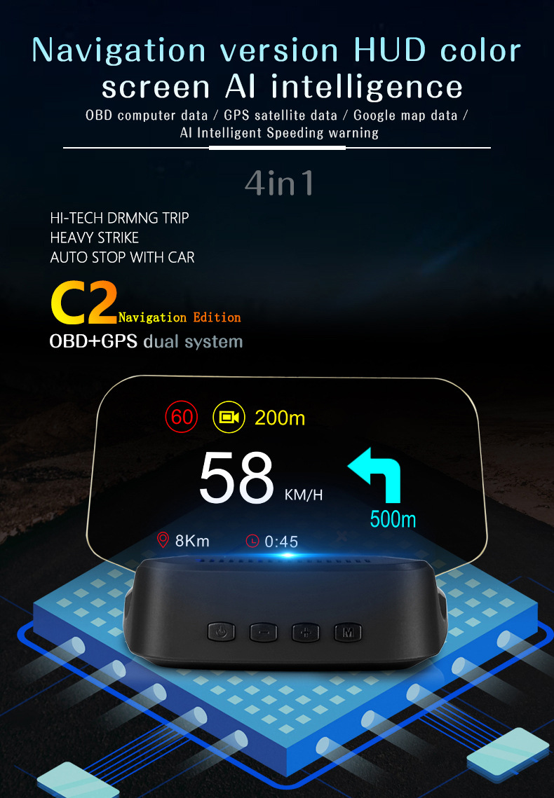 Car HUD Head-Up Display GPS Overspeed Alarm Mileage Statistics Head-Up Display High-Definition Multifunctional Instrument