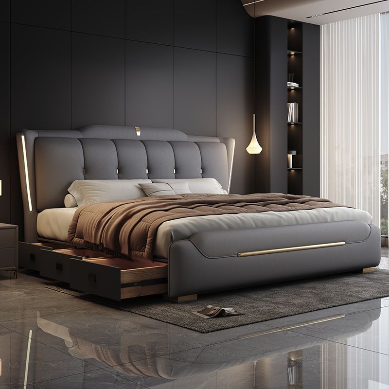 Italian Light Luxury Genuine Leather High-End Modern Master Bedroom Simple Double Bed 1.8m / 1.5m Storage Wedding Bed