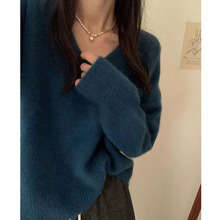 韩国东大门秋冬新款慵懒风v领套头毛衣女软糯跨年红色针织衫上衣