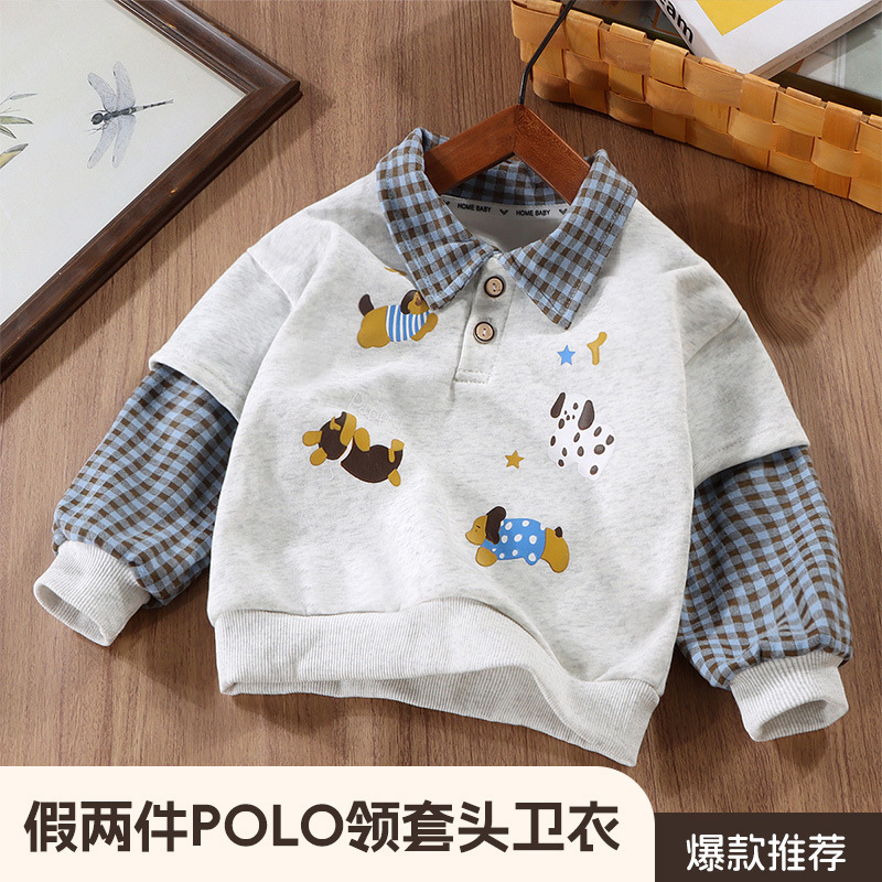 New Kidsren's Sweatshirt Autum Plaid Stitching Lapel Fake Two-Piece Polo Shirt Tops for Boys and Girls Casual Shirts Spring New Kidsren's Sweatshirt Autum Plaid Stitching Lapel Fake Two-Piece Polo Shirt Tops for Boys and Girls Casual Shirts Spring