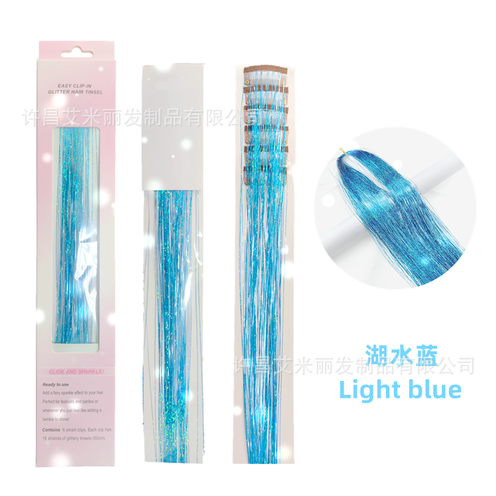 6 piezas de pelo de oropel láser de oro brillante colorido oro y plata caja de regalo BB clip sola tarjeta peluca pieza