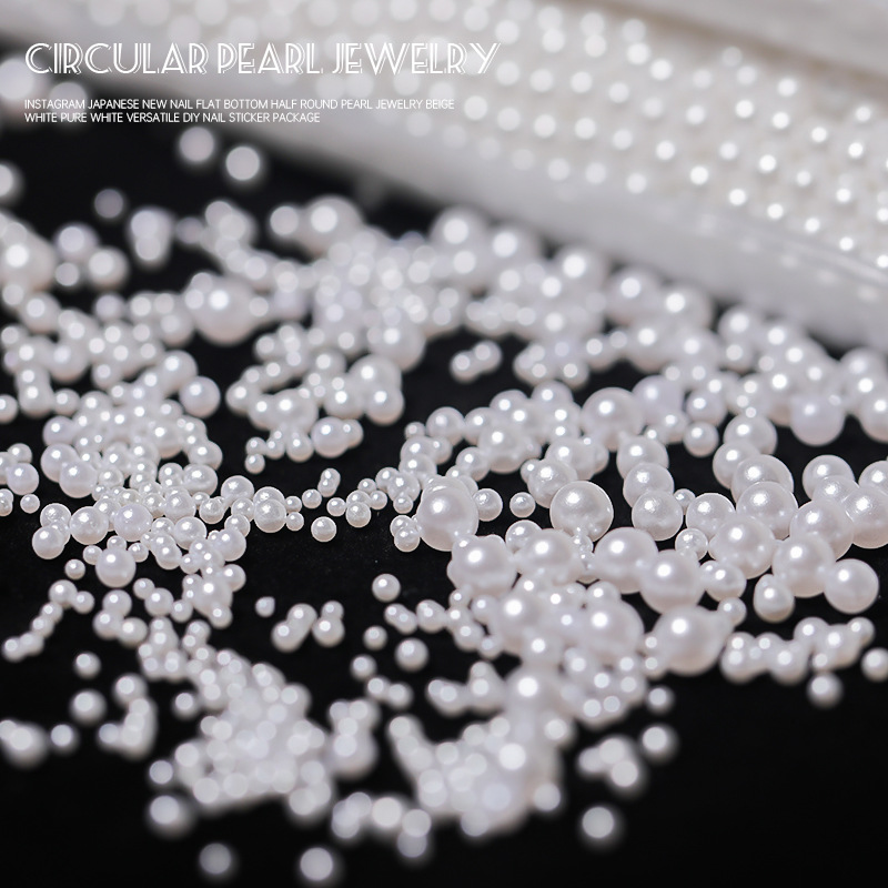 Manicure japonés esférico brillante joyas de perlas blancas de color arroz puro blanco versátil DIY decoración de uñas 11 mil paquetes al por mayor