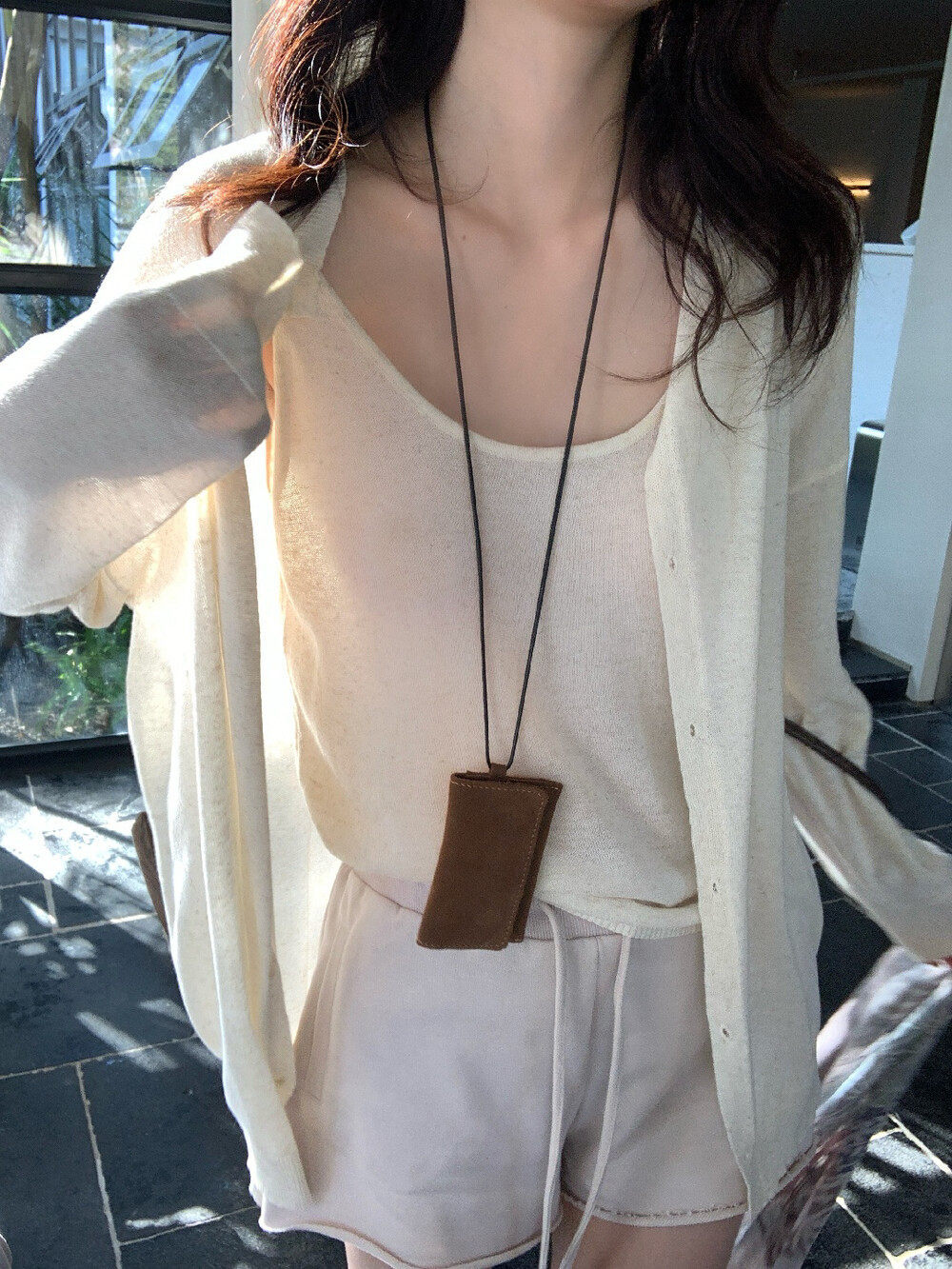 Bộ cardigan len phối áo hai dây nữ phong cách lười biếng mùa hè — yến mạch chi tiết 35