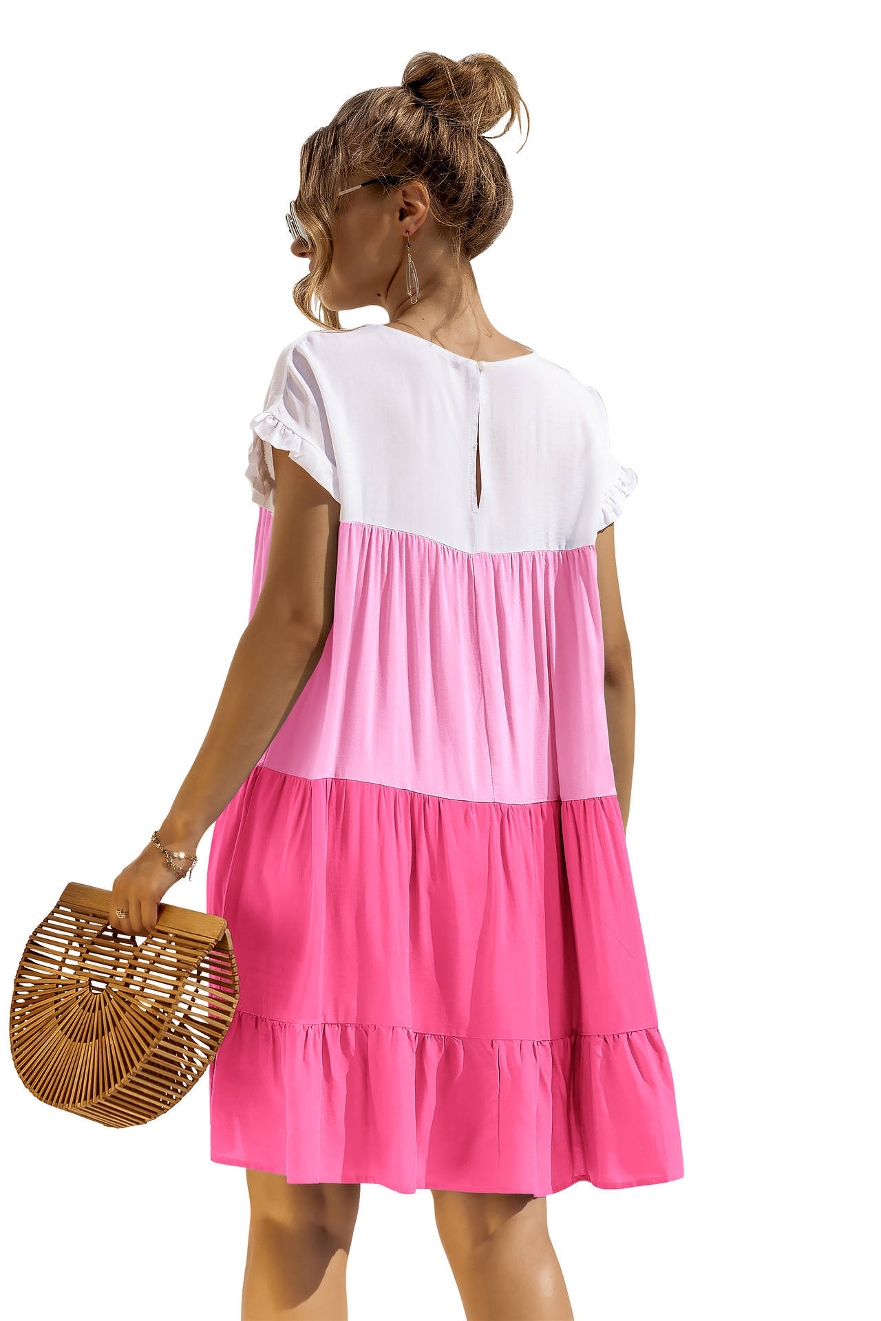 Women's Tiered Skirt Fashion Round Neck Patchwork Short Sleeve Color Block Above Knee Daily display picture 119