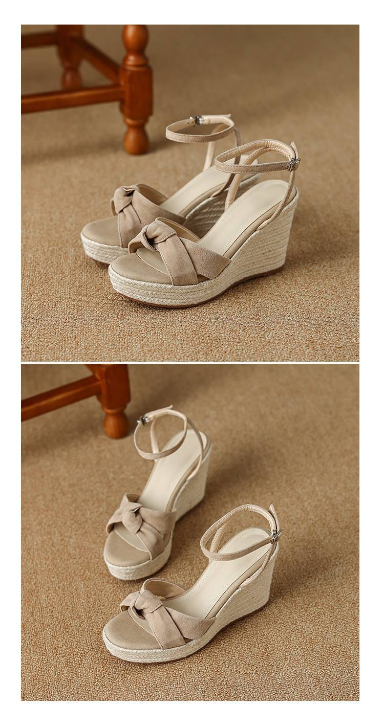 Sandal cao gót nữ hở mũi đế xuồng đan rơm, gót 9 cm — màu đen, màu mơ chi tiết 5