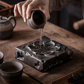 粗陶干泡盘茶台小壶承紫砂茶壶托养壶垫复古日式储水茶盘功夫茶具