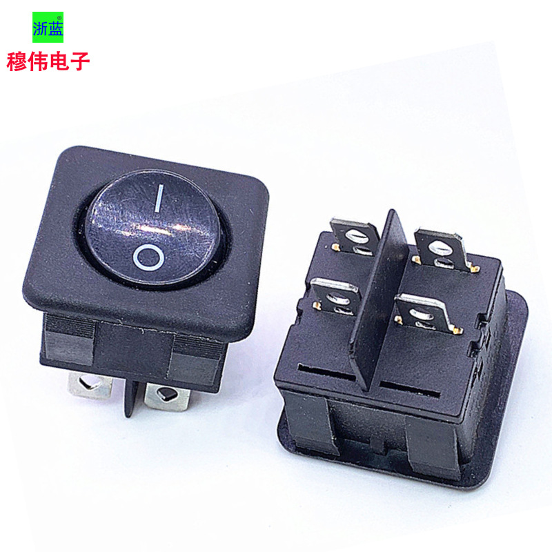 KCD4圆盖下方翘板开关厂家专供全黑30*30四脚两档双排双卡位