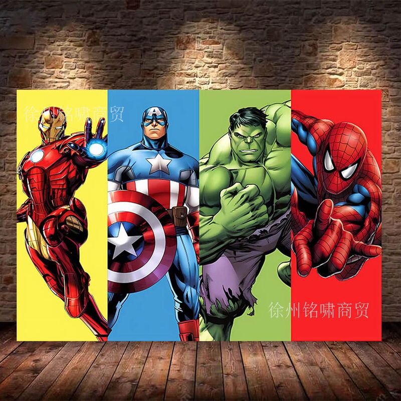 Cross Border Cartoon Spiderman and the Magical Heroes Background Cloth Photography Children's Birthday Party Decoration Banner
