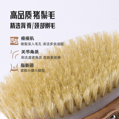 Wholesale long-handled pig bristle body brush, dry brush for pigs, bristle acid brush, soft hair bath brush, scrub bath, scrub back, shower brush