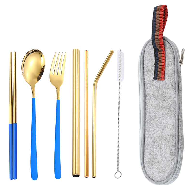 블루 골드 7 개 세트/라이트 그레이 가방