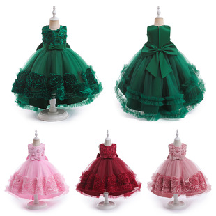 Girls' Dress Cake Princess Dress Amazon Cross-border Mesh Puffy Dress Flower Girl Host Performance Piano Performance Dress