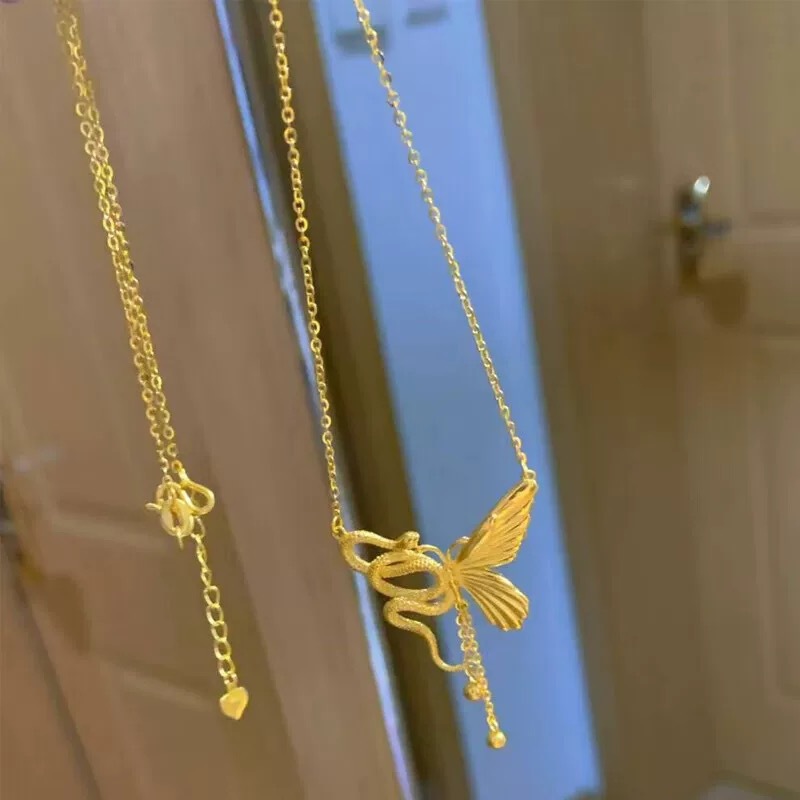 Altes Gesetz Erbe Geist Schlange und Schmetterling Quaste Halskette Ring Weibliche Asymmetrische Nischen Design Erweiterte Sinn Fabrik Outlet_voghion.com